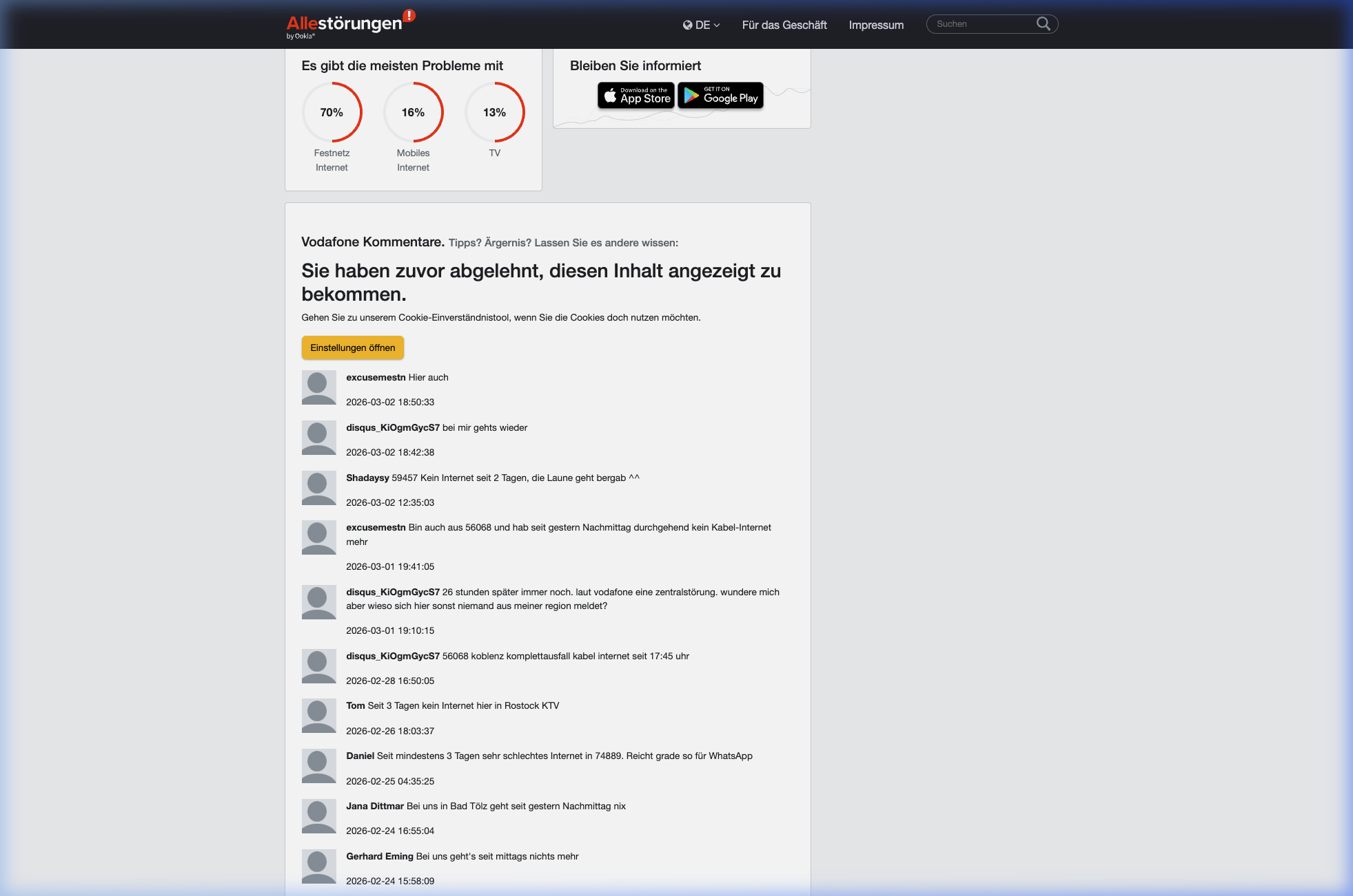 70% fixed-line internet affected